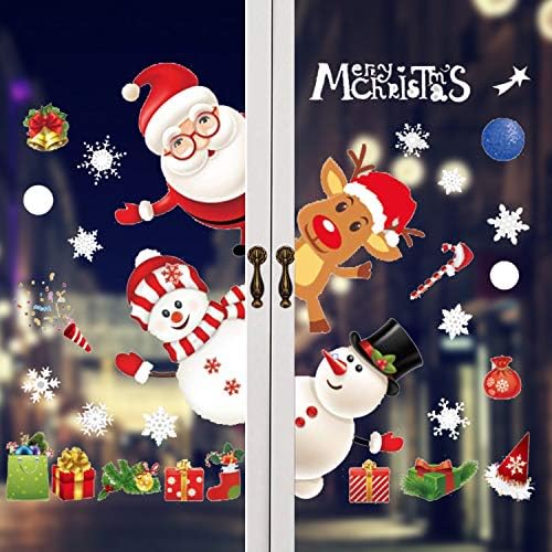 Kungfu Mall Christmas Window Clings Reusable Santa Claus Reindeer Snowman Wall Stickers Static PVC Window Decal Christmas Decoration Indoor (01)