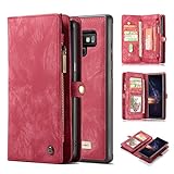 Note 9 Wallet Case,AKHVRS Handmade Premium Cowhide Leather Wallet Case,Zipper Wallet Case [Magnetic Closure]Detachable Magnetic Case & Card Slots for Samsung Galaxy Note 9 - Red