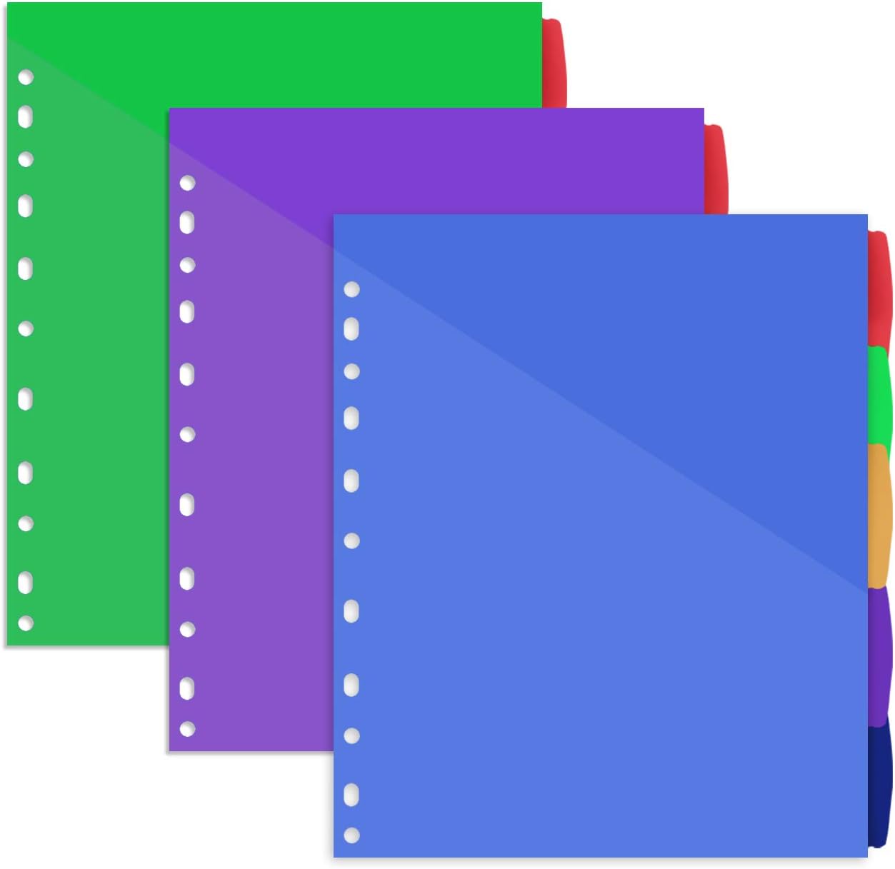 INFUN Plastic 5-Tab Dividers with Front Pocket, Plastic Pocket Dividers for 3-Ring Binders, Pack of 3 Sets, Multicolor Tab dividers : Office Products