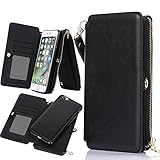 iPhone 7 Plus Case, Itrendz 12 Card Holder Pro - [Zipper Cash Storage] Premium Button PU Leather Wallet Case Cover With Detachable Magnetic Hard Case For iPhone 7 Plus (5.5 Inch), Black