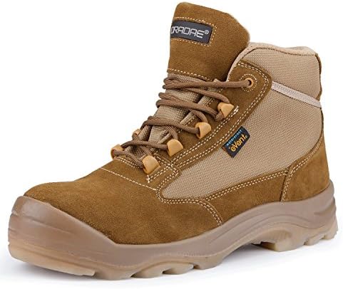 ORADAE Men’s Women’s Ankle-high Cowhide Suede Waterproof and Breathable Work Duty Boots for Outdoor Environments 200J Safety Toe and Puncture Resistance Non-slip Outsole Size 8