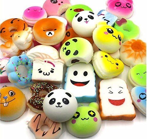 Squishy Toy Charms (20 pcs) With Jumbo Banana Included! Random Assortment Of Fruit Scented Squishies Perfect For Kids Backpacks, Keys, or Toy Gifts! By Moonx