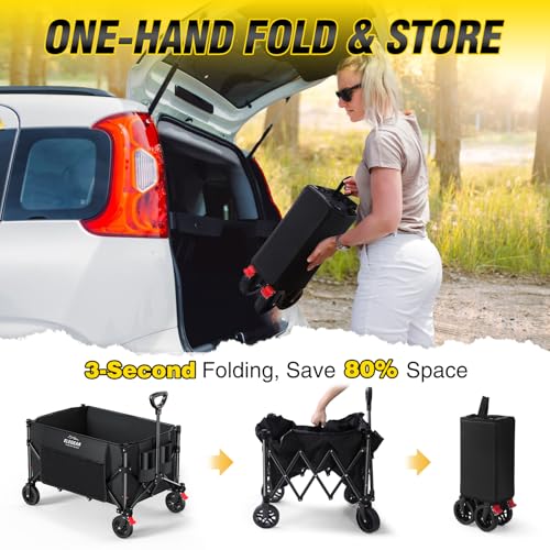 Carrito Plegable Más Duradero con Ruedas Todoterreno de 360°, Carrito de Compras para Mandado Transportador, Carro de Carga Tipo Wagon Vagón para Niños, Camping, Mudanza, Viajes, Mascotas