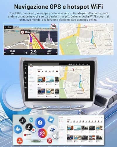 NHOPEEW 2G+64G Car Radio for Lancia Delta 2009-2019 – Wireless Carplay and Android Auto – 9 Inch Car Radio with WiFi GPS Mirror Link FM RDS+ Rear Camera