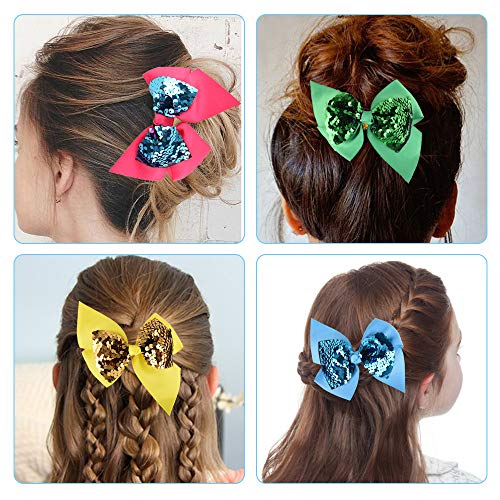 image for SIQUK 20 Pieces Sequin Bows 4.5 Inch Hair Bows Reversible Sequin with 
