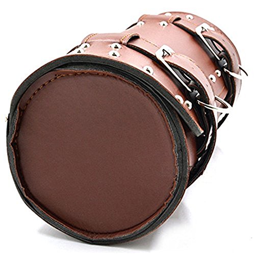 DLLL Universal Brown Motorcycle Round Barrel PU Leather Tool Side Front Bag Panniers Saddle Bag for Harley Cruiser Honda Suzuki Yamaha Kawasaki ATV Scooter Choppers