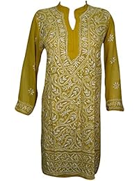 Women Long Tunic Dress Embroidered Sheer Georgette Caftan S/M