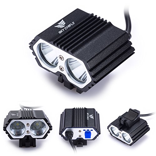 S SUNINESS Bike Lamp Set, Super Bright 5000 Lumens 4 Modes Rechargeable Waterproof Durable Bicycle Front LED Light and Free Taillight with Battery Pack for Road Cycling Safety Flashlight(Black-2LED)