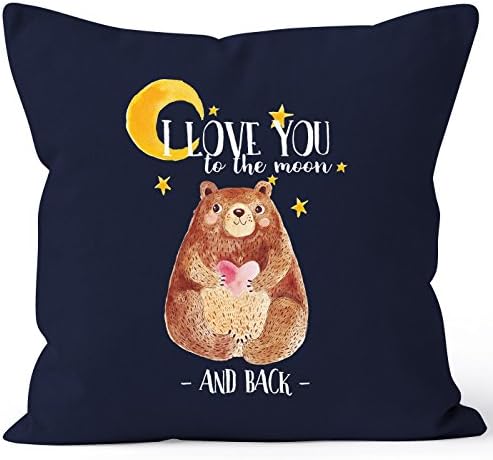 Watercolor I Love You To The Moon And Back Pillowcase Bear with Heart Gift Cushion 40x40 Cotton Moon Works®, Bear Love navy, 40 cm x 40 cm