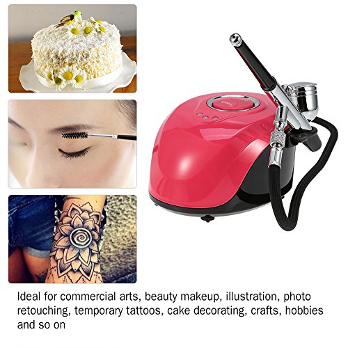 Professional Air Brush Kit - Portable Makeup Airbrush Set 2Colors Air Compressor Tattoo Makeup Spray Model Manicure Nail Art Painting Spray Art Gun Kit Mini Adjustable Paint Tool(Pink)