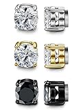 LOYALLOOK 3 Pairs Mens Womens Stainless Steel Non-piercing Magnetic Stud Earrings CZ 6mm