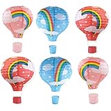 Hanging Rainbow Hot Air Balloon Paper Lanterns Set Party Decoration Birthday Wedding Christmas Party Decor Gift, 12 inch, Pack of 6 Pieces