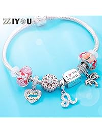 Abalorio de signo del zodiaco para pulseras de abalorios, colgante de plata de ley 925, 12 constelaciones, colgante de estrella de horóscopo, cuentas de piedra natal, regalos de cumpleaños para mujeres, hombres y niñas niños.