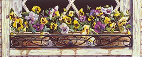 Window Pansies by Mark Lee Goldberg 8 X 20 Poster WINDOW BOX, FLORAL PRINT, GARDEN WINDOW, FLOWERS, SPRING FLOWERS, DECORATIVE