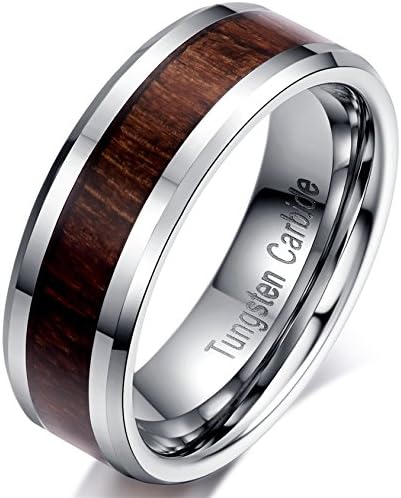 6mm Silver Tungsten Carbide Wood Inlay Men Women Vintage Wedding Ring Engagement Promise Band Comfort Fit Size 6