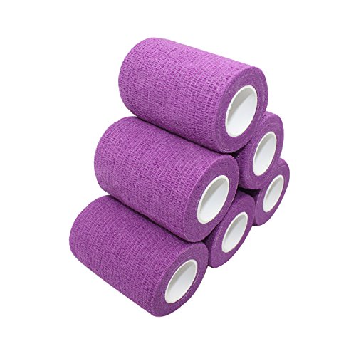 COMOmed Self Adherent Cohesive Bandage Latex FDA Approved 3"x5 Yards First Aid Ace Bandages Stretch Sport Athletic Wrap Vet Tape for Wrist Ankle Sprain and Swelling,Purple(6 rolls)