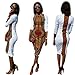 Franterd Women Dress Traditional African Dashiki Bodycon Deep O-Neck Party Dresses (S) White