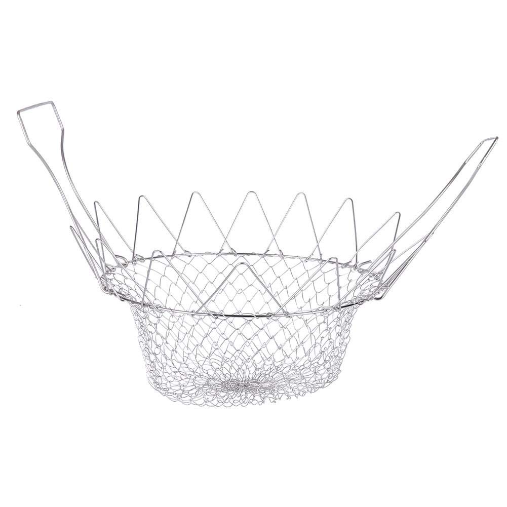 Fdit Fryer Basket with Handles Foldable Steam Sink Fryer Basket Strainer Net for Poaching Cooking Washing Cooking Tool for Fried Food or Fruit Noodles Multi-Way Packaging