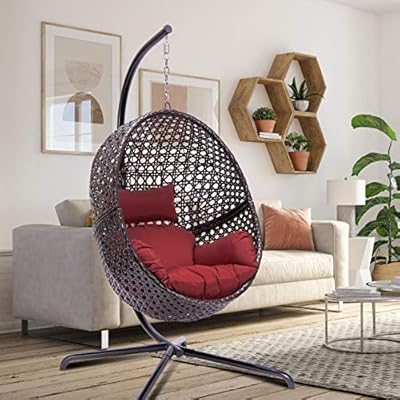 CGAOMP Wicker Egg Chair with Stand Indoor Hanging Chair Outdoor Patio Swing Chair with Steel Frame and Comfortable…
