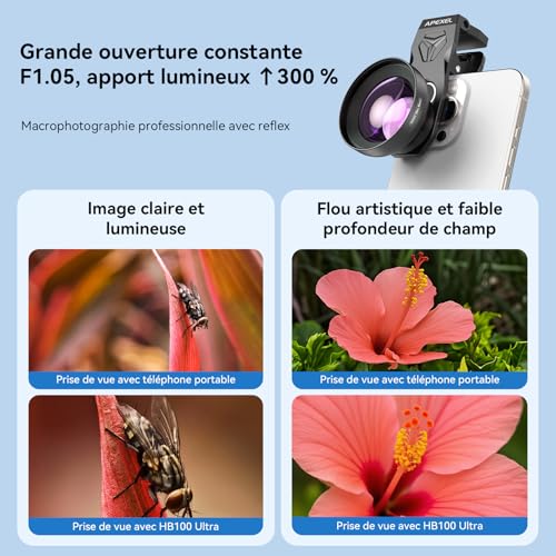 APEXEL HB100 Ultra Objectif Macro HD F1.05 45 Modes Lumière & Revêtement AF,Objectifs pour Téléphones Portables pour Smartphones iPhone, Samsung et Pixel