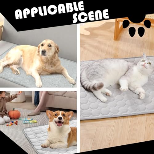 Raisand Cooling Mat for Dogs100x70cm, Scratch-Resistant Premium Polyester Fabric, Dog Cooling Mat, Non-Toxic Foldable Easy-Clean Pet Cooling Mat for Indoor, Outdoor and Car Use (XL/Grey)