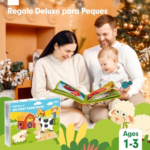 hahaland Montessori Book 1 Year - 20 in 1 Busy Activity Board, Interactive Book Montessori Toys for Children 1 2 3 Years - 10 Pages Animals Farm