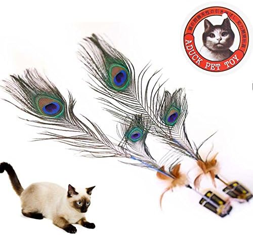 Aduck Cat Toys Interactive Feather Teaser Wand Toy with Peacock Feather Birds Worms Catcher for Cats Kitten, Random Color (1pc)