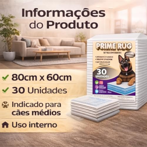 Tapete Higiênico Pet Prime Rug 80x60 Branco - 30 Unid - Camada Extra Seca e Atrativo Canino - Super Qualy