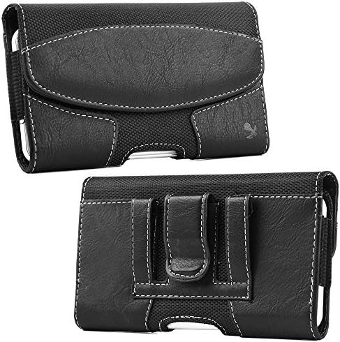 Samsung Galaxy S8+ Plus, S9+ Plus, Note 3, Note 4, Note 5, Note 8, Note Edge Case; Synthetic Leather Pouch Phone Holder Cover w/ Belt Clip Holster and Loops (Black#3 Size: 6.0" x 3.5" inches)