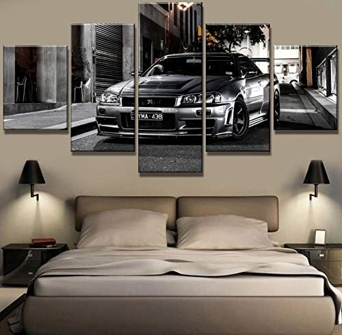 XLST 5 Piece HD Print Large Nissan Skyline GTR Car Modern Decorative Paintings on Canvas Wall Art for Home Decorations Wall Decor