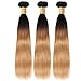 Black Rose T1B 27 Straight Human Hair Weaves Black to Honey Blonde Ombre Hair 3 bundles 8A 100% Peruvian Virgin Hair Extensions Silky Straight Dark Root Two Tone Hair Weaving 300G(T1B/27#,10