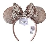 Disney Parks Rose Gold Color Glitter Minnie Ears Headband with Sequin Bow