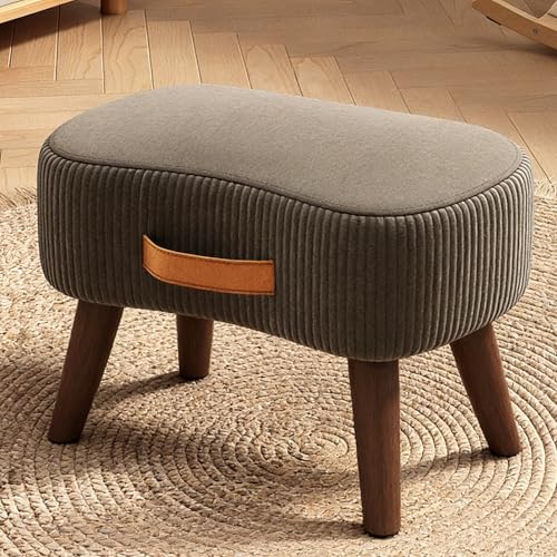 Beauenty Foot Stool, Sofa Stool with Handle, Soft Footrest Ottoman, Shoe-Changing Stools, Coffee Table Low Stools for Hallway, Living Room, Kitchen, Solid Wood Frame (Dark Gray)