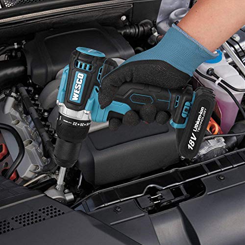 Bürstenloser Akkubohrer, WESCO 18V 2.0Ah Akku-Bohrschrauber, Max Drehmoment 60 N.m, Drehmomentstufen 22+1+1, 2-Gangschaltung, LED-Licht, mit Gürtelclip, Akku und Ladegerät