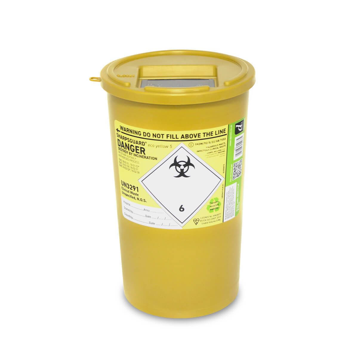 Sharpsguard DNDD471YL Sharps Bin, 5L Capacity, Yellow