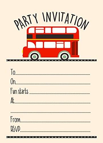 ABV Designs 10 x London Bus Birthday Party Children Invitations (with Red envelopes)