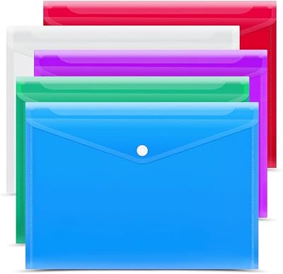 G4GADGET 5 Assorted Color A4 Popper Wallets Clear Plastic Folders