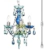 gypsy color The Original Plug-in 3 Light Blue Green Hanging Swag Chandelier H17”xW12”, Silver Metal Frame with Blue… 51gg4RwcgyL