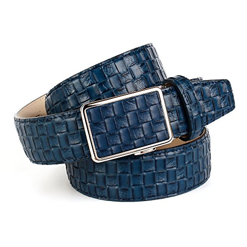 Anthoni Crown Leather Men`s Belt Blue 36"-46" with Silver Metallic Automatic Buckle/17fm80 (40)