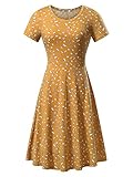 HUHOT Women Short Sleeve Round Neck Summer Casual Flared Midi Dress (Medium, Floral-24)