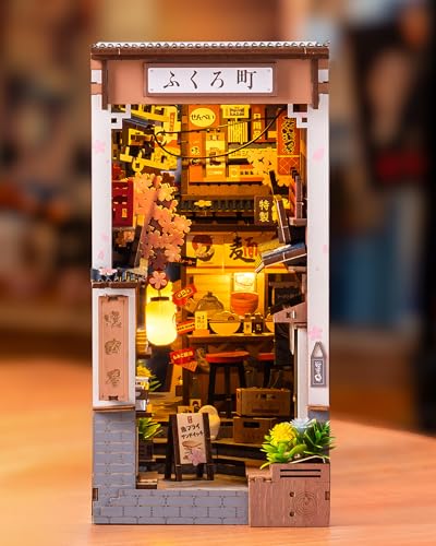Rolife Book Nook DIY Miniature Kit to Build Booknook Sakura Wine Alley 3D Wooden Puzzle with Lights Decoration Bookcase Home Modeling to Build Adults Diorama Model Making