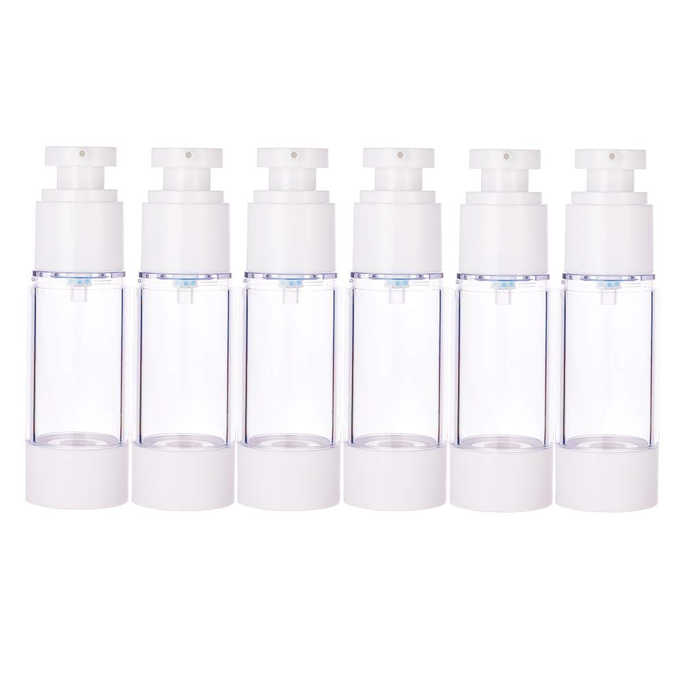 BENECREAT 6PCS 30ml Empty Airless Pump Bottles Refillable Plastic Vacuum Pump Press Bottles for Lotion Perfume Essential Oil Foundation Liquid Toner