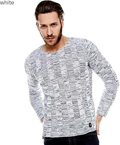 Amazon ニット メンズ セーター Mix編み 黒白グレー タイト 細身 Xl White セーター 通販