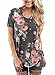 ZKESS Women Short Sleeve V-Neck Floral Printed Flower Blouse Casual Loose Tops T Shirt Large Size Grey