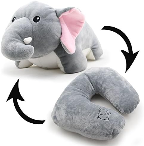 GA Creatives 12Inch Portable Animal Elephant Doll Convertible U-shaped Neck Pillow Baby Plush Doll Toy Multifunctional Travel Neck Cushion