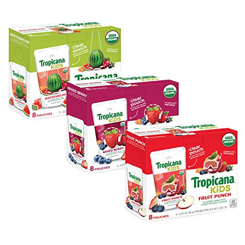 Tropicana Kids Organic Juice Drink Pouch, Variety Pack Fruit Punch