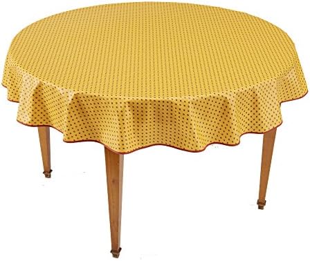 Esterel Safran Round French Provencal Tablecloth, Coated Cotton, 63 in diameter
