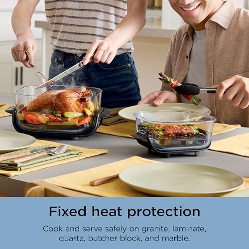 Ninja Crispi Sistema de cocción de freidora de aire de vidrio portátil 4 en 1, recipientes de vidrio de 4 cuartos y 6 tazas con tapas de almacenamiento, comidas fáciles, apto para microondas, congelador y lavavajillas, freír al aire, hornear y más, bígaro, FN101PL