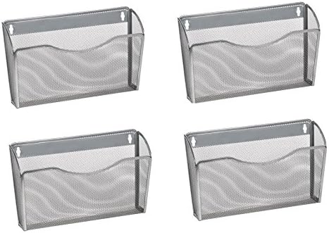 1InTheHome Mesh Collection Single Pocket Wall File Organizer, Silver (4 Pack)