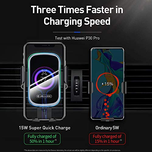 Wireless Car Charger Mount [Auto Clamping], 15W Qi Fast Charging Intelligent Infrared Car Mount, Windshield Dash Air Vent Phone Holder for iPhone 12 11 Pro Xs XR, Samsung S20, S10, and More